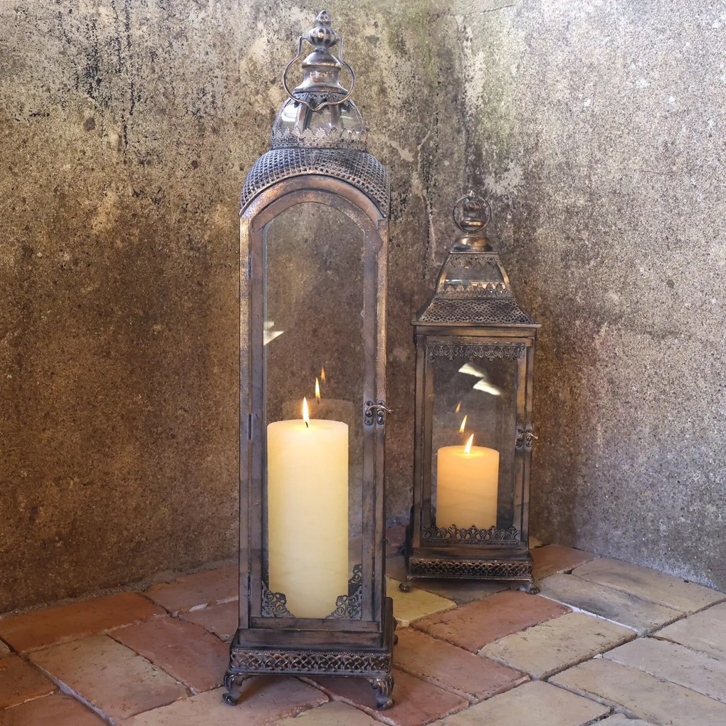 Felinar de exterior, din metal, cu patina aurie, H81cm