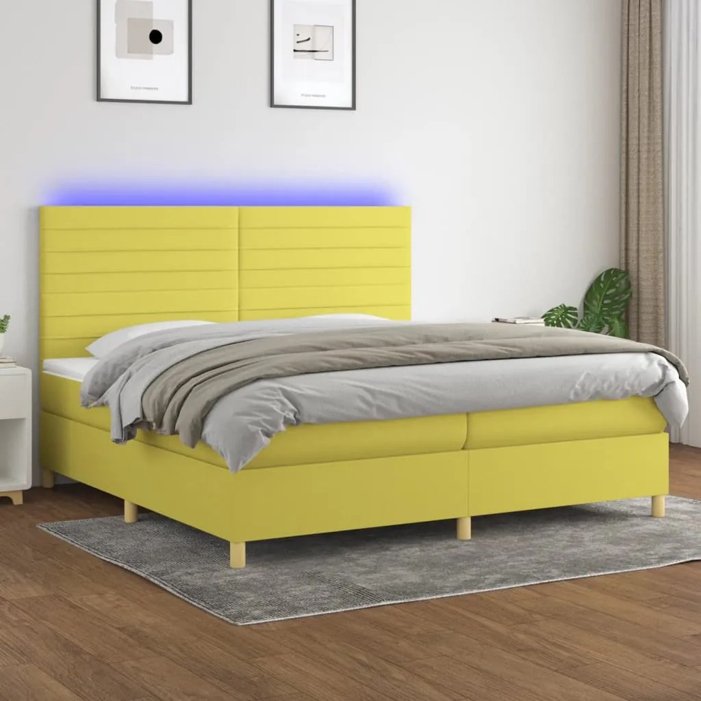 3135548 vidaXL Pat cu arcuri, saltea și LED, verde, 200x200 cm, textil
