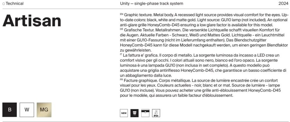 Accesoriu, Spot pentru sinele monofazate Unity, Artisan auriu mat