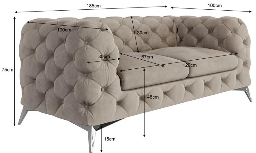 Canapea grej cu tapițerie din catifea 185 cm Chelsea – Ropez