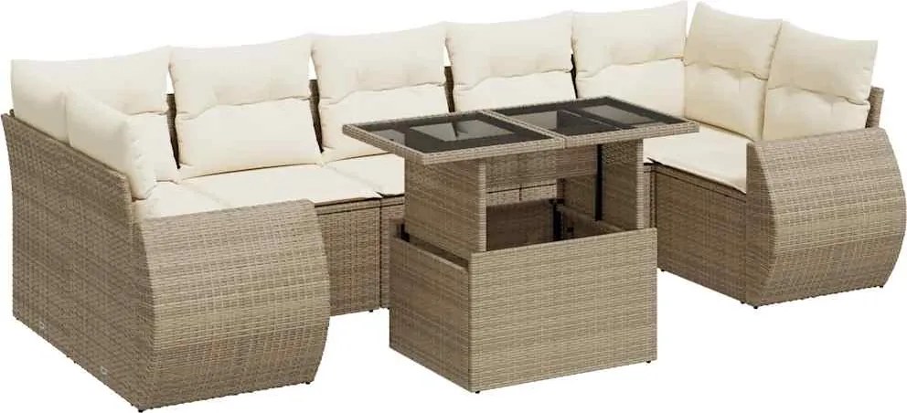 vidaXL Set canapele de grădină, 8 piese, cu perne, bej, poliratan