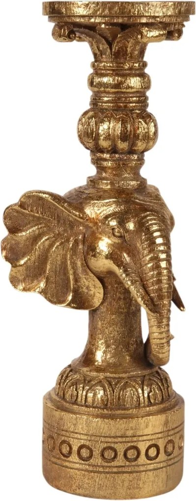 Sfeșnic din polirășină, auriu, model elefant, 38,5 x 14,5 x 12,5 cm, „Mahout”