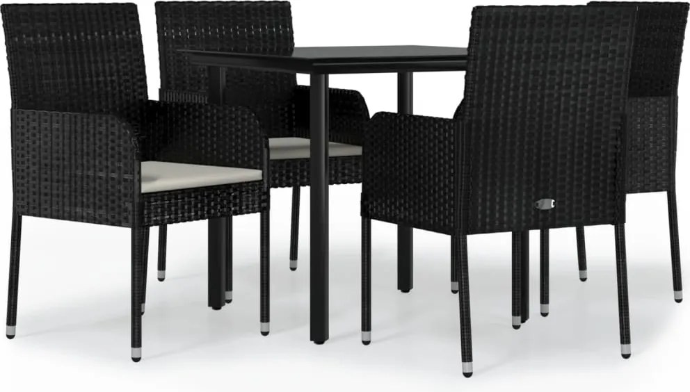 vidaXL Set mobilier de grădină cu perne, 5 piese, negru, poliratan