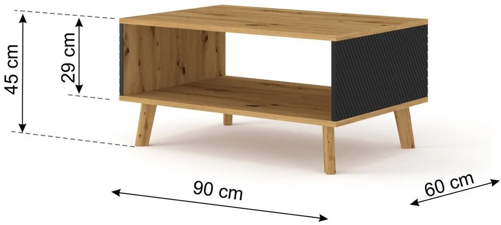 Măsuță cafea Luxina 90 (Stejar artisan + negru mat). 1124846