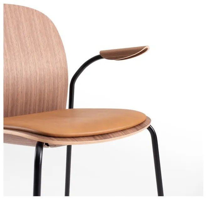 Scaune de dining maro/maro coniac cu cotiere/stivuibile 2 buc. cu aspect de lemn de nuc Book – Gazzda