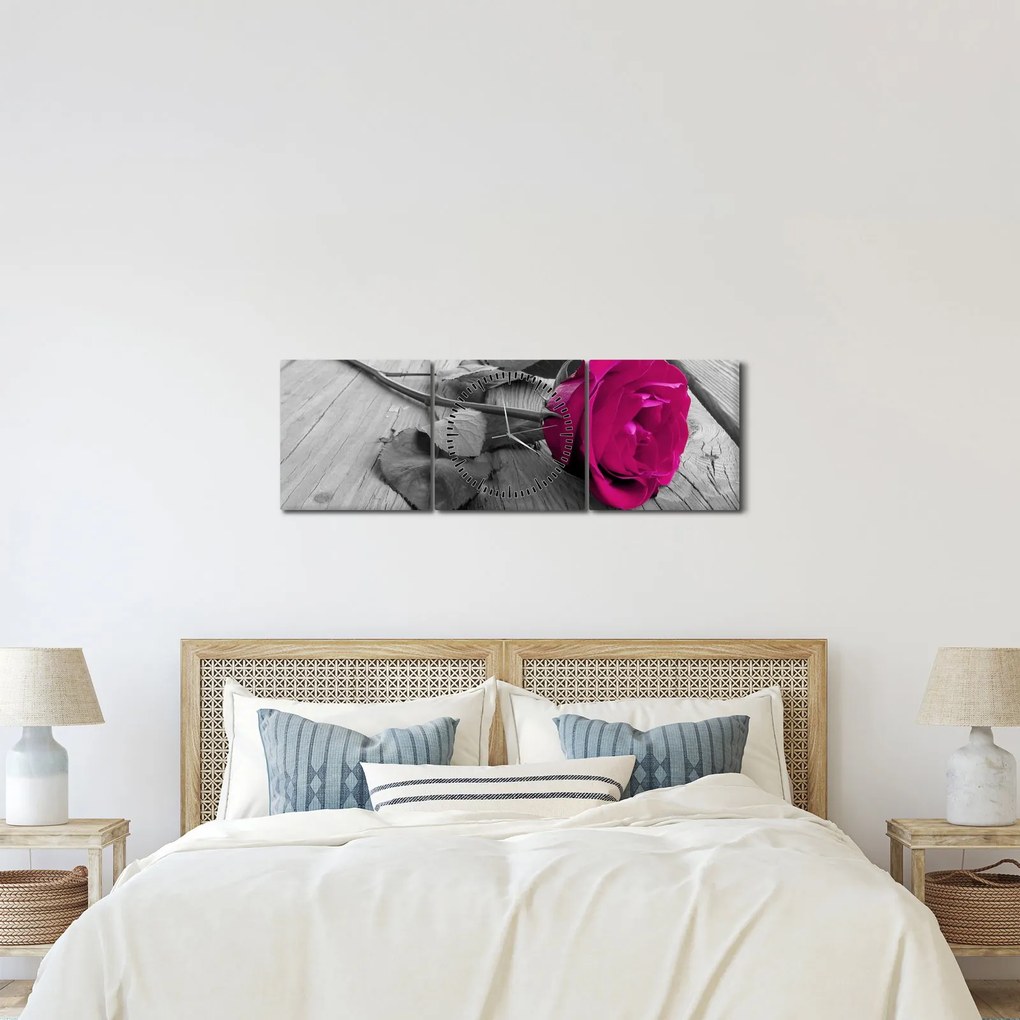 Tablou - Trandafir roz (cu ceas) (90x30 cm)