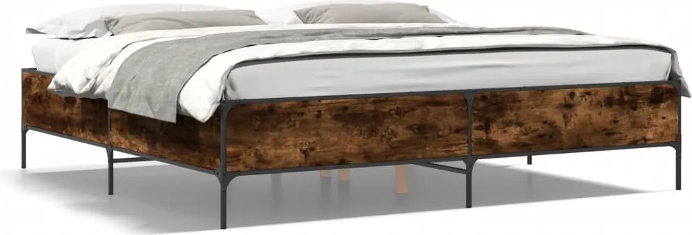vidaXL Cadru de pat, stejar fumuriu 200x200 cm lemn prelucrat și metal