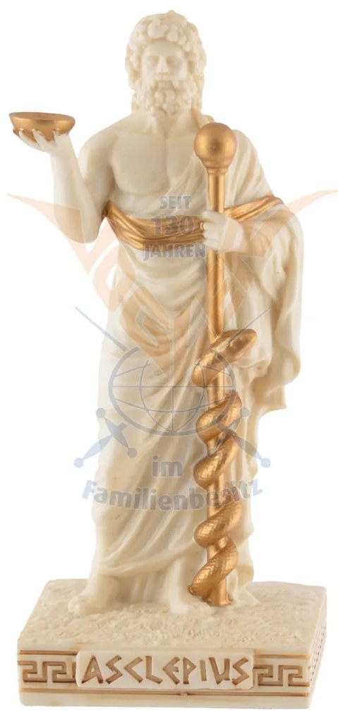 Mini statueta rasina cu finisaj alb marmura, mitologia greaca, Esculap, zeul medicinei