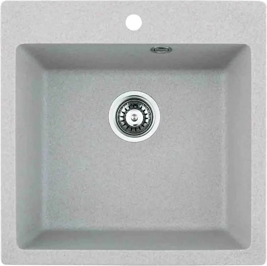 Chiuveta compozit Inter Ceramic finisaj granit gri nisip 50x50 cm cu orificiu baterie
