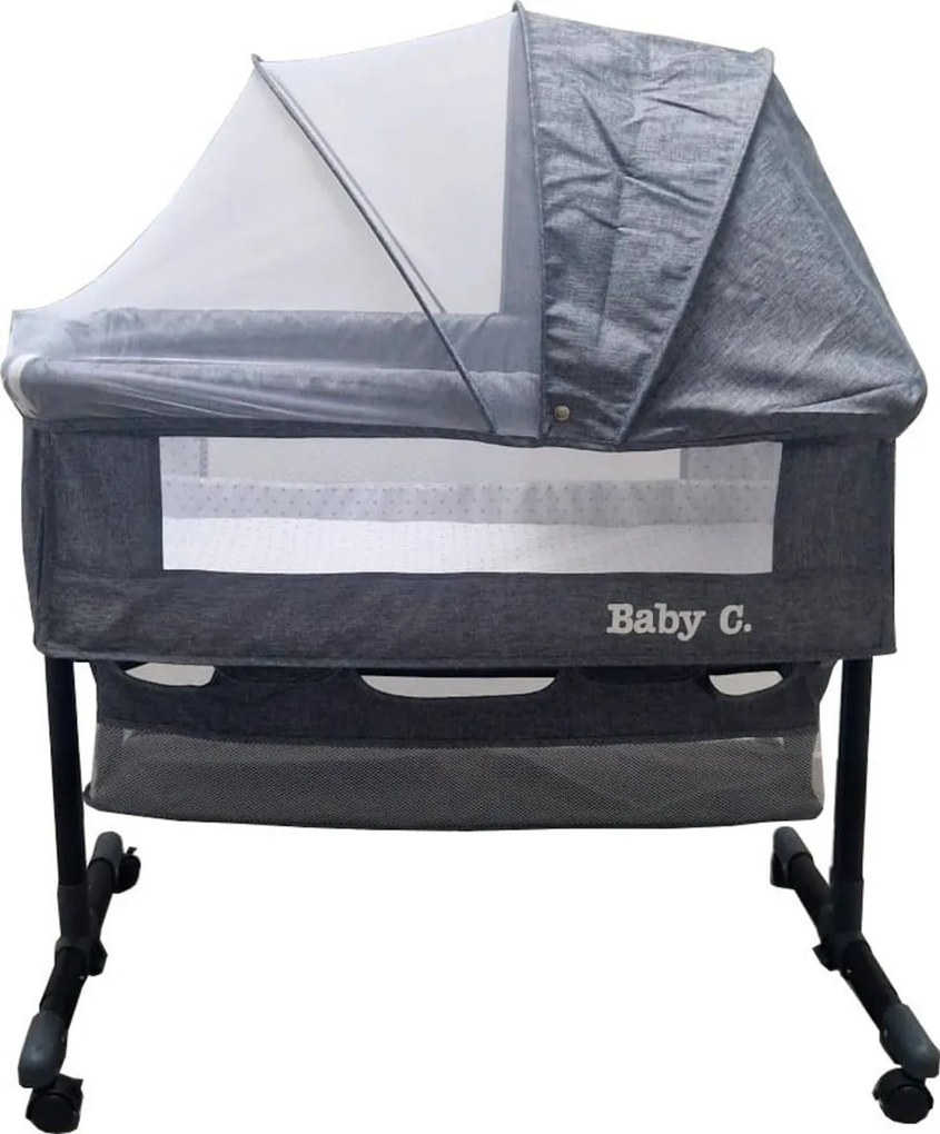 Patut copii transformabil in balansoar bebe Baby Care™ Co-Sleeper, Cu plasa insecte si cosulet depozitare, Design modern, 4 roti cu frana, Dimensiuni