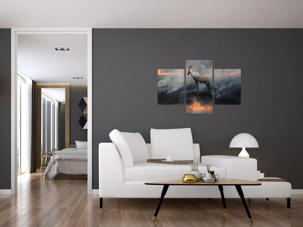 Tablou cu capră de munte în foc (90x60 cm)
