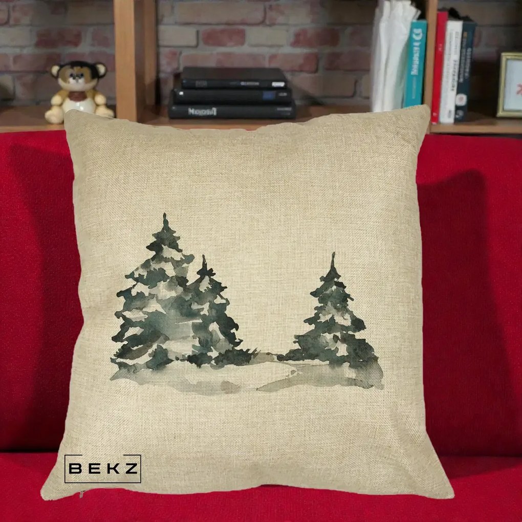 Perna Decorativa Brazi Inzapeziti Acuarela, 40x40 cm, Crem, Husa Detasabila, Perna Inclusa, BEKZ®