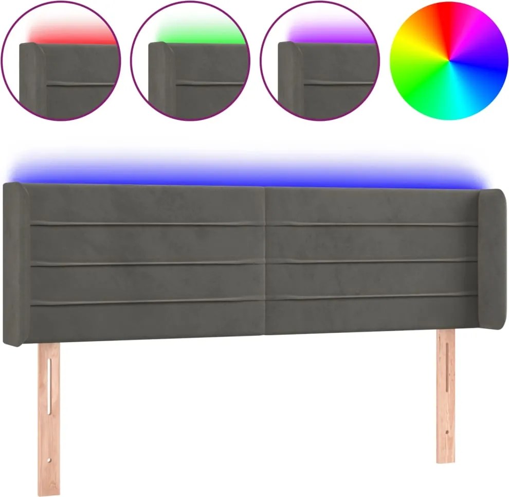 vidaXL Tăblie de pat cu LED, gri închis, 147x16x78/88 cm, catifea