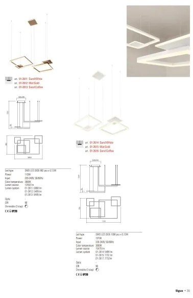 Redo 01-2614 - Lustră LED dimabilă suspendată pe cablu SIGUA, LED/137W/230V, CRI 90, albă