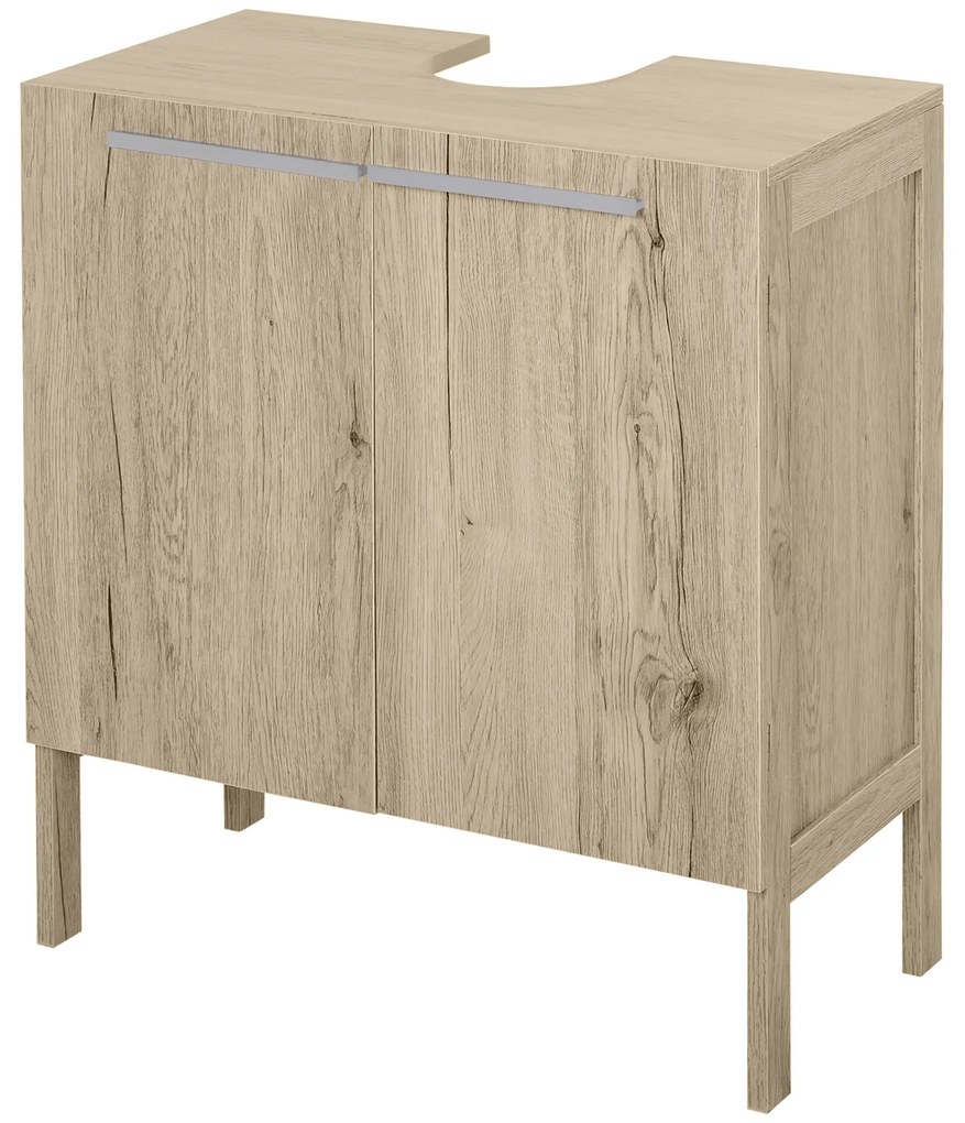 HOMCOM Corp baie sub lavoar - corp sub-chiuvetă - dulap 2 uși cu etajeră - dim. 60L x 30l x 70H cm - MDF imitație lemn gri | Aosom Romania