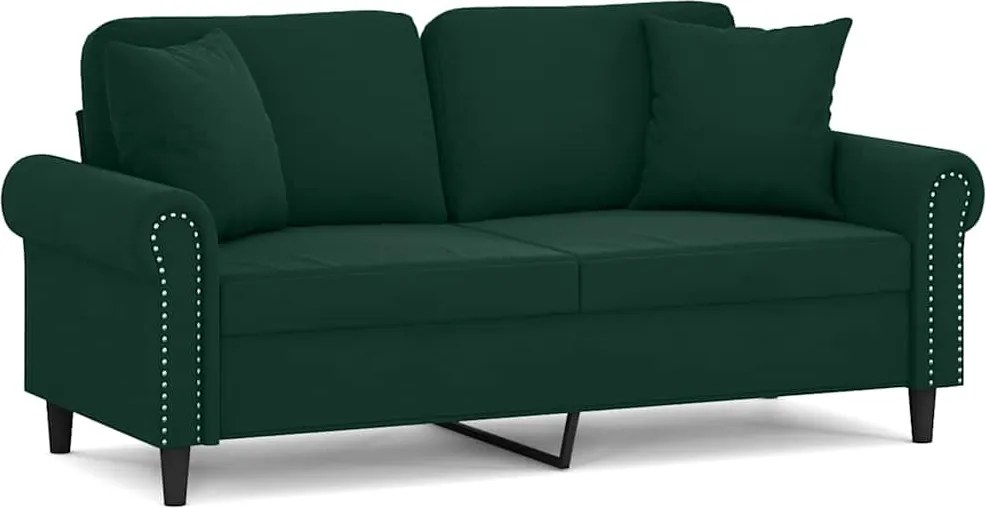 vidaXL Canapea cu 2 locuri cu pernuțe, verde închis, 140 cm, catifea