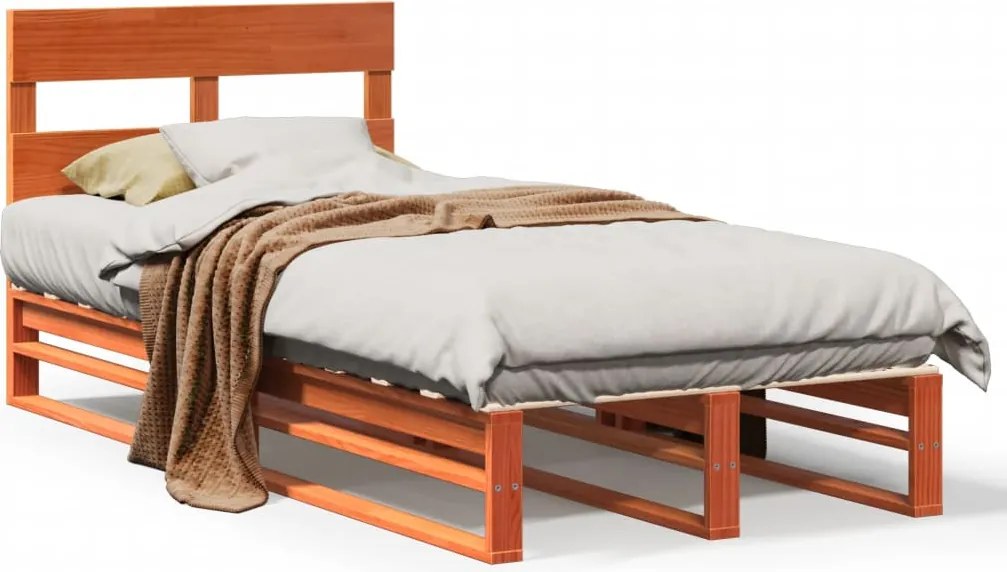 vidaXL Cadru pat fără saltea, maro ceruit, 100x200 cm, lemn masiv pin