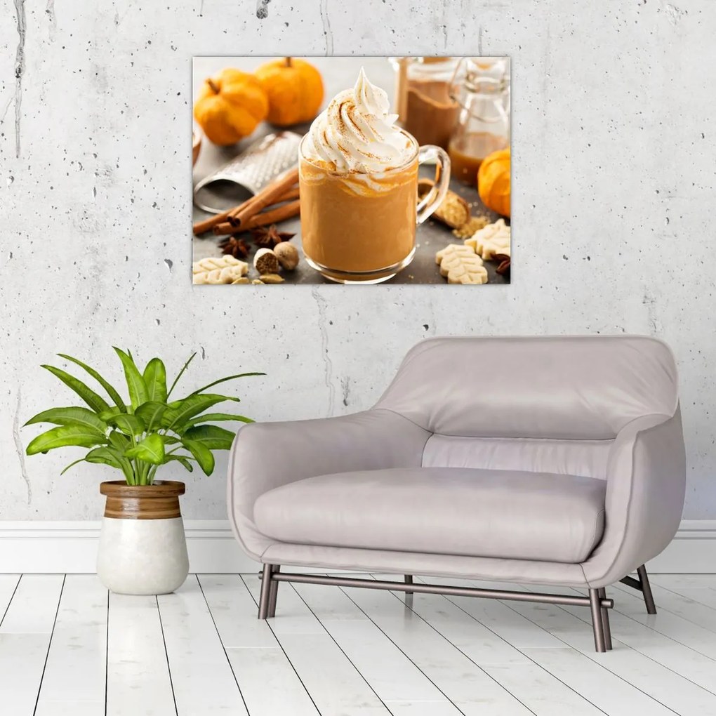 Tablou pe sticlă - Cafea cu lapte de dovleac (70x50 cm)