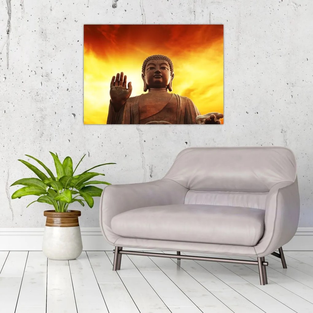 Tablou - Buddha cu fundal roșu și galben (70x50 cm)