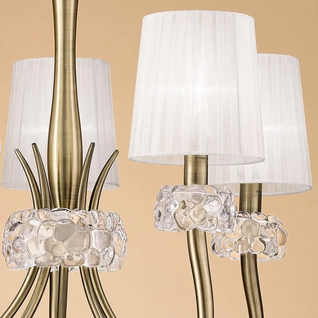 Candelabru clasic cu 5 brate LOEWE antique brass/ abajur alb