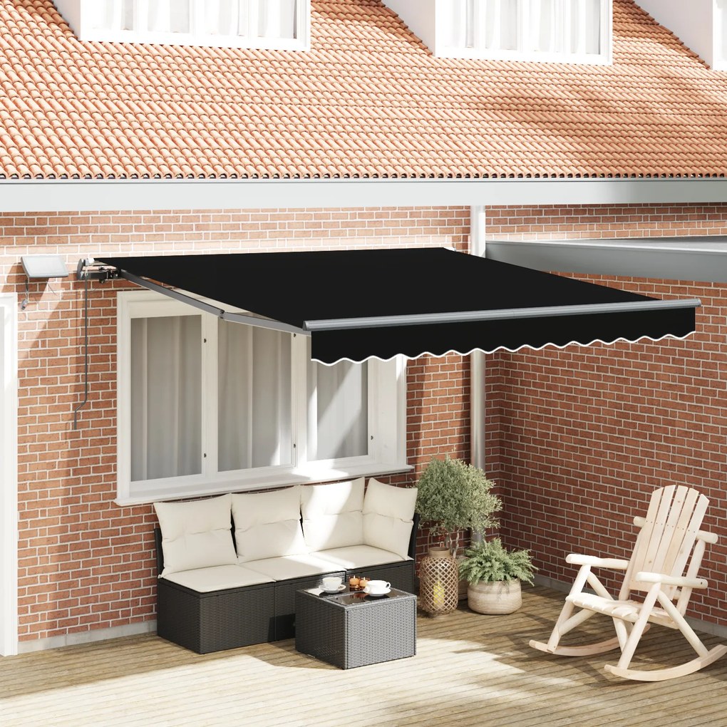 vidaXL Marchiză manuală retractabilă cu LED neagră 300x250 cm