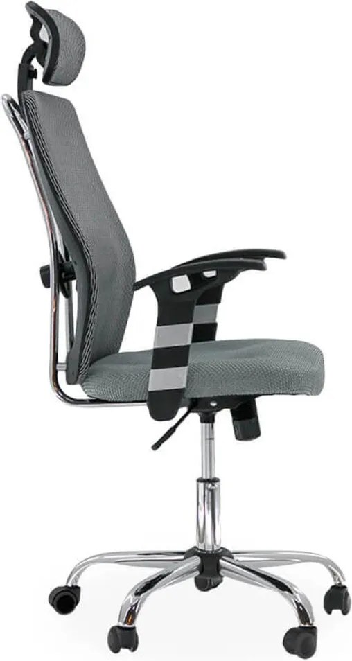 Scaun ergonomic OFF 988 gri, tetieră și suport lombar reglabil
