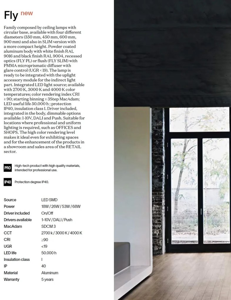 Plafoniera LED moderna Fly slim pl d45 3000k alba