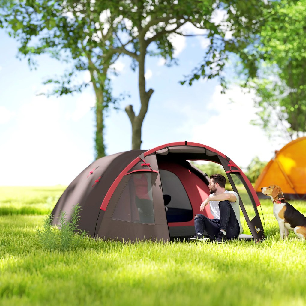 Outsunny Cort de Camping pentru 2-4 Persoane cu 2 Camere, Uși Duble și Geantă de Transport, 360x250x130 cm, Gri | Aosom Romania