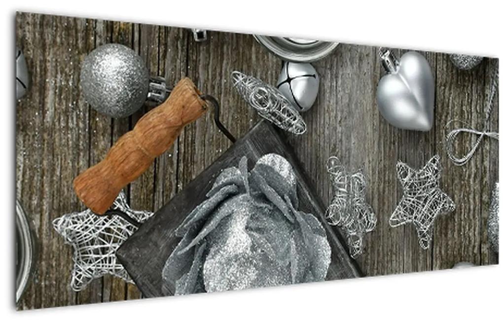 Tablou - decorațiuni argintii de Crăciun (120x50 cm), în 40 de alte dimensiuni noi