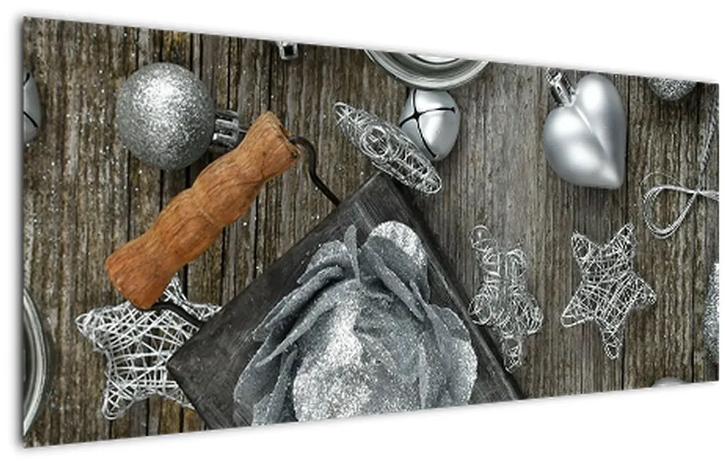 Tablou - decorațiuni argintii de Crăciun (120x50 cm)