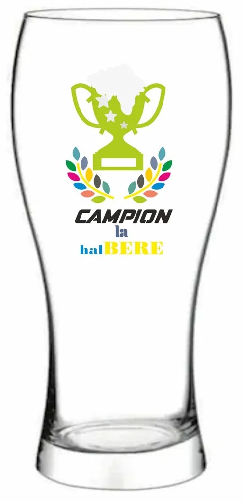 Pahar pentru bere, cu mesajul "CAMPION la halBERE", 500 ml