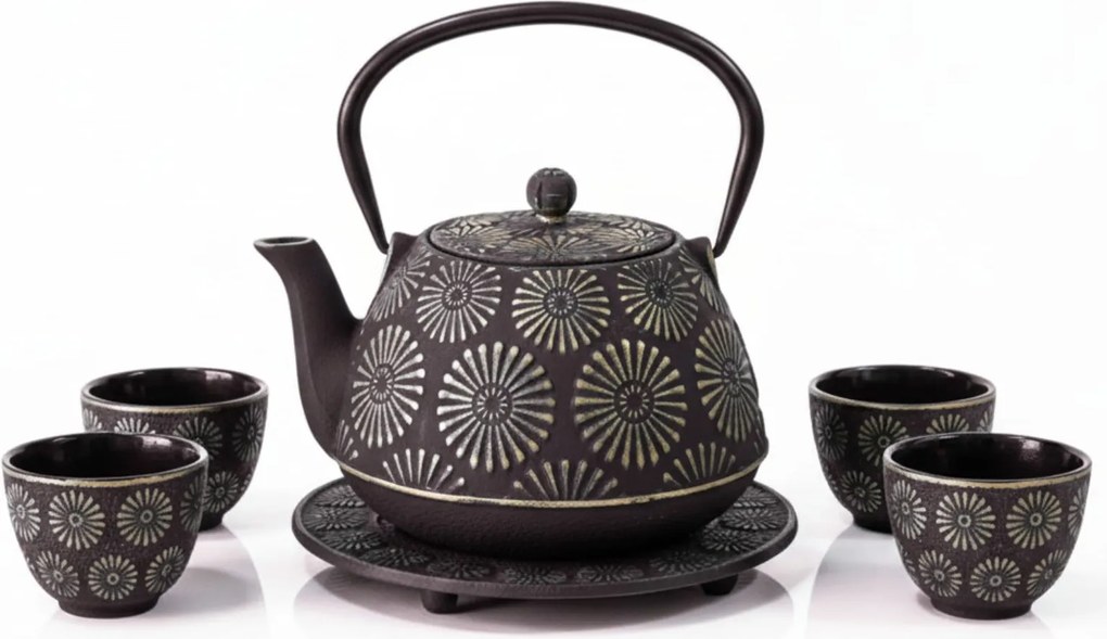 Cumpăna din fontă cu cești și suport KOGA, 1200 ml, aurie