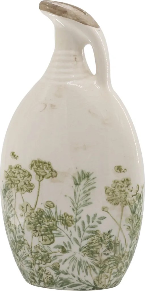 Carafă decorativă din ceramică cu model floral, H27/L14/l8 cm, verde, „Laval”