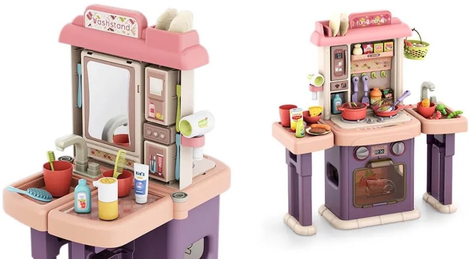Set de bucatarie si baie de jucarie 2 in1, 43 piese