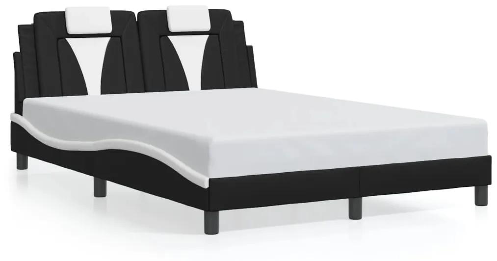 3214020 vidaXL Cadru de pat cu lumini LED negru/alb 140x190 cm piele ecologică