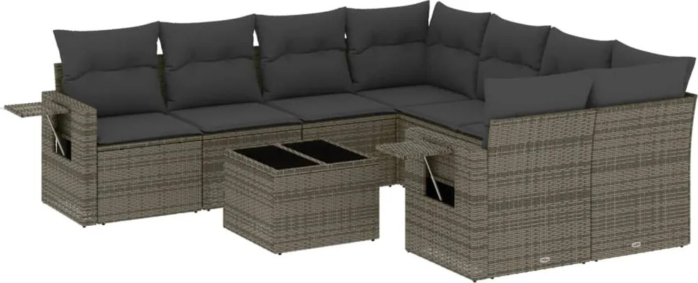 vidaXL Set canapele de grădină, 9 piese, cu perne, gri, poliratan