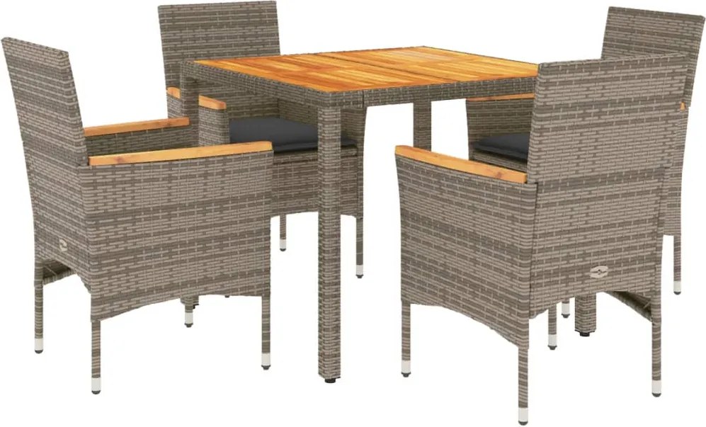 vidaXL Set mobilier grădină cu perne 5 piese gri poliratan/lemn acacia