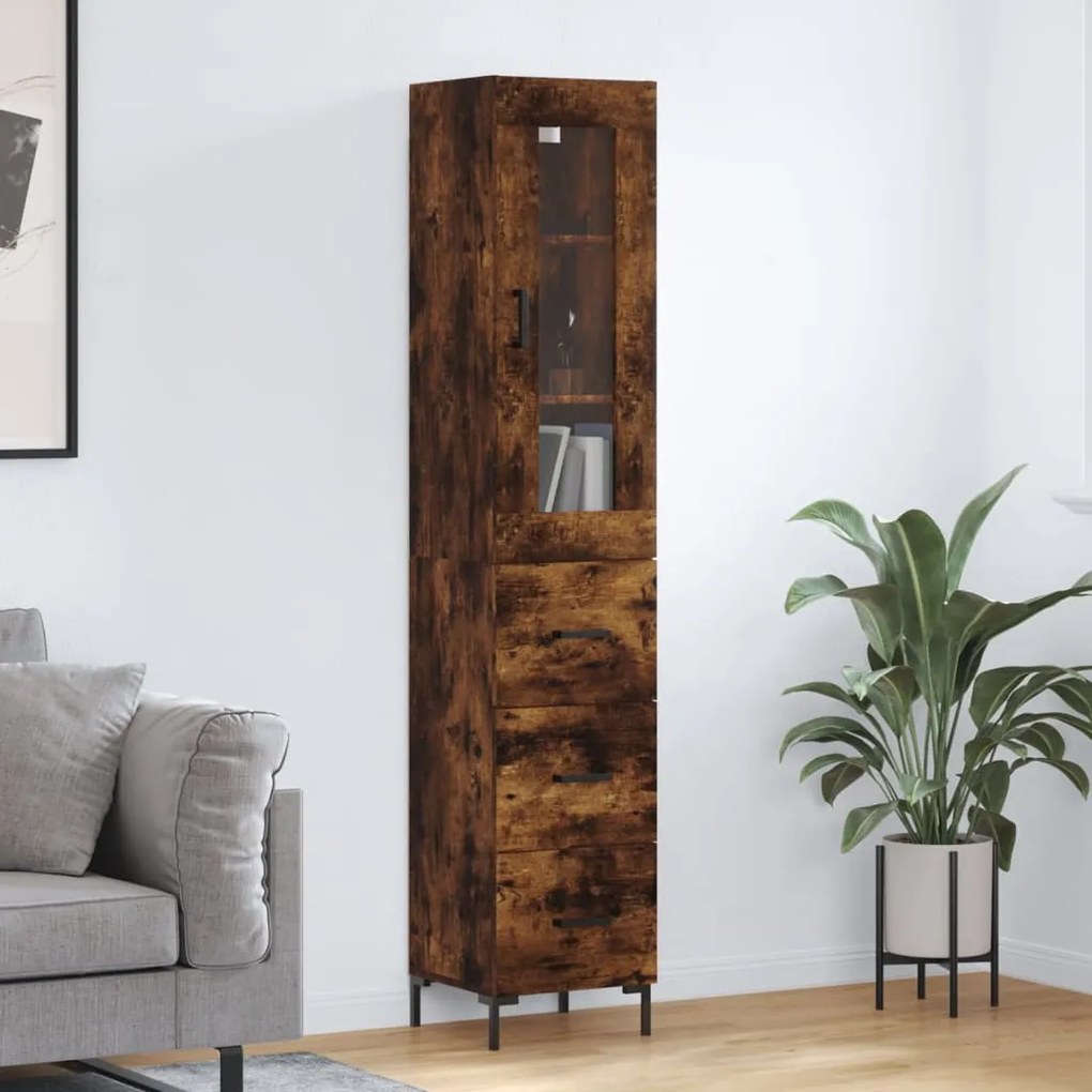 3199238 vidaXL Dulap înalt, stejar fumuriu, 34,5x34x180 cm, lemn prelucrat