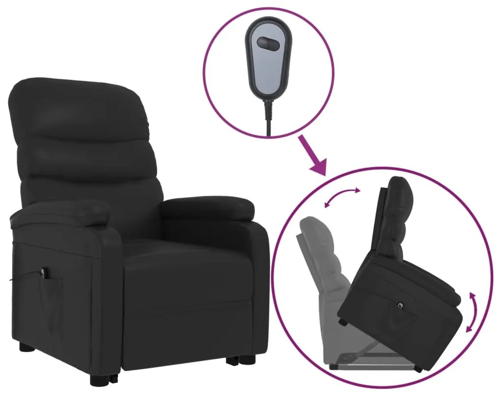 321276 vidaXL Fotoliu cu ridicare, negru, piele ecologică