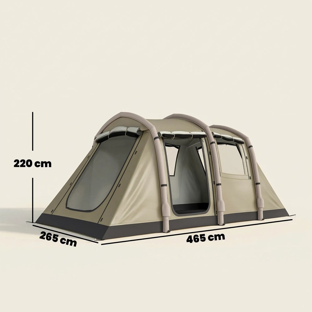 Outsunny Cort gonflabil 5-6 persoane Montare rapidă Cort outdoor pentru camping cu pompă Ferestre din plasă țăruși Prelată frontală | Aosom Romania