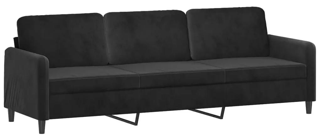 Canapea cu 3 locuri, negru, 210 cm, material catifea Negru, 228 x 77 x 80 cm