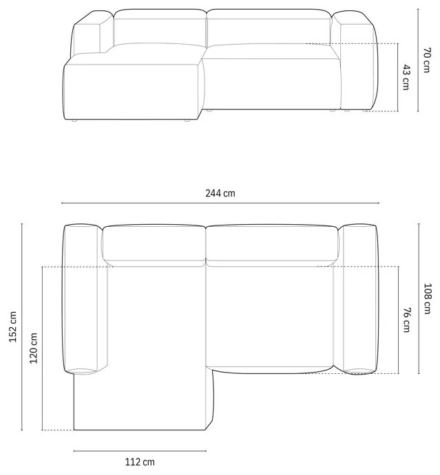 Coltar 2 locuri Bergamo velur reiat L244 cm