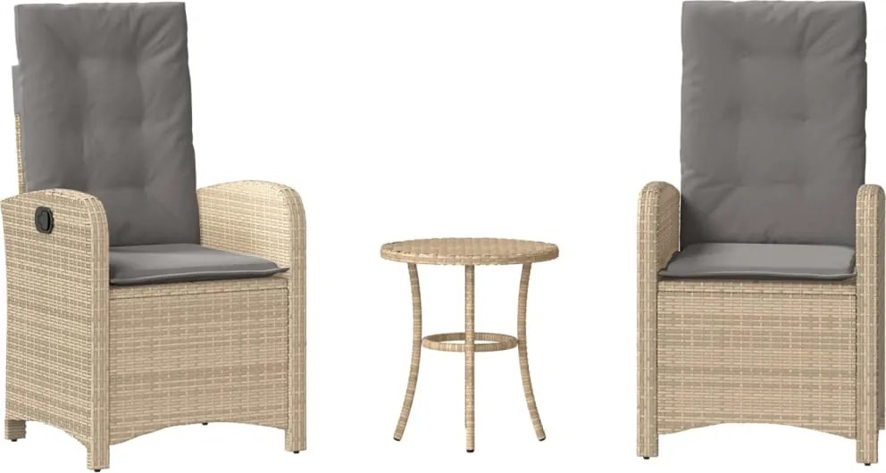 vidaXL Set bistro cu perne, 3 piese, bej combinat, poliratan
