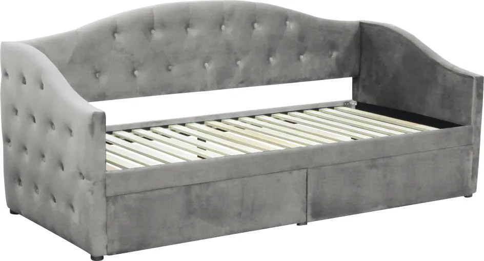 Pat cu spaţiu de depozitare, 90x200, ţesătură Velvet gri, ZASKA