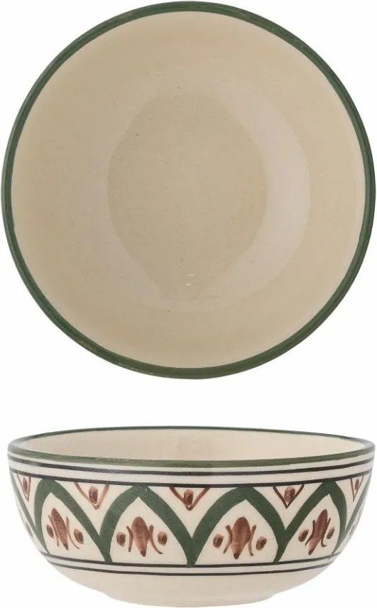 Bol din ceramică, verde, model mediteranean pictat manual, 4 x 10 cm, „Karlie”