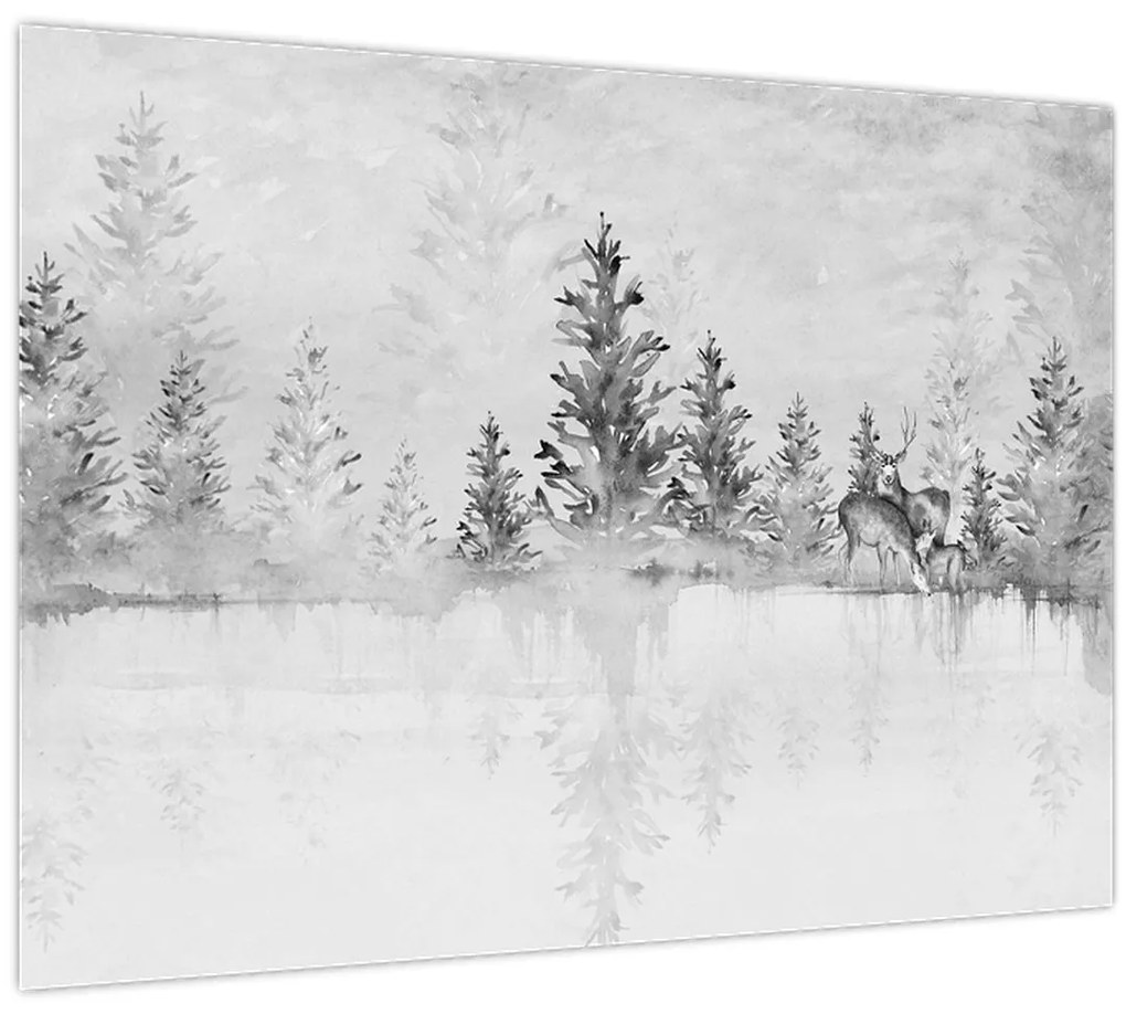 Tablou pe sticlă - Cerb lângă lac (70x50 cm)