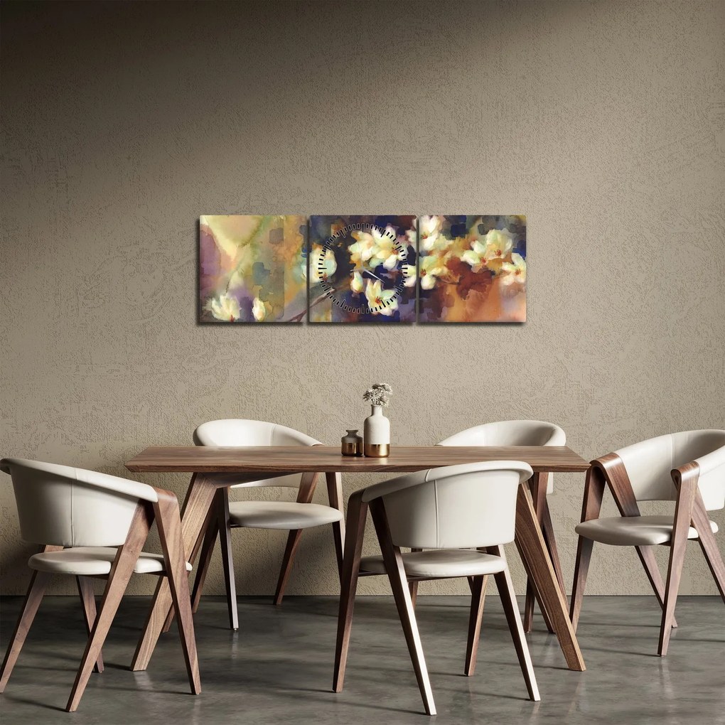 Tablou - Magnolii albe, pictură (cu ceas) (90x30 cm)
