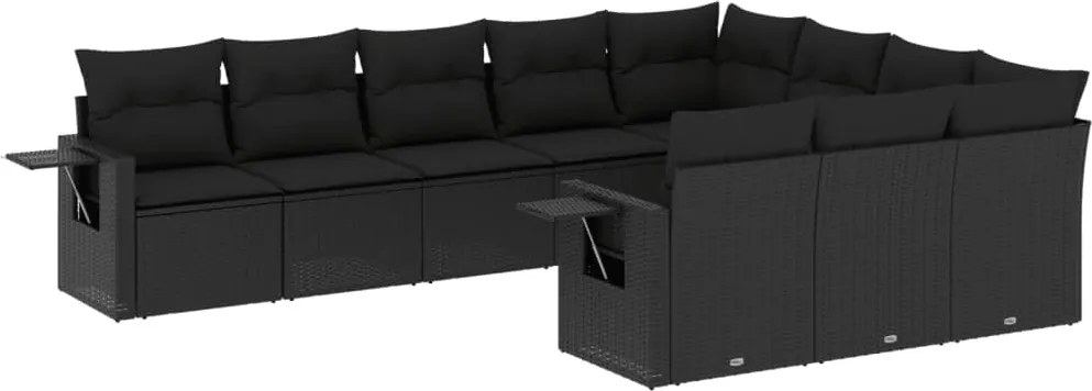 vidaXL Set canapele de grădină cu perne, 10 piese, negru, poliratan
