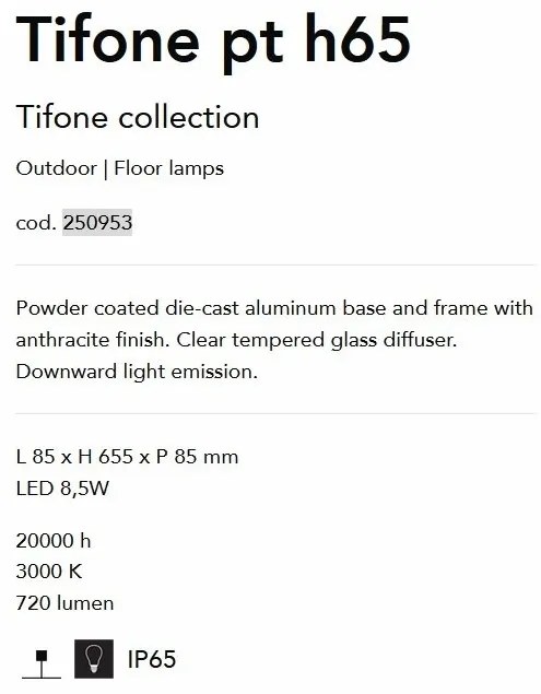 Stalp LED modern de iluminat exterior ambiental Tifone pt h65