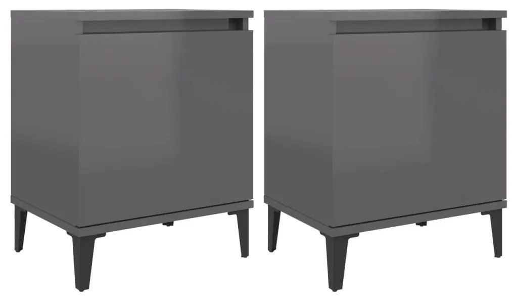 805850 vidaXL Noptiere, picioare metalice, 2 buc. gri extralucios 40x30x50 cm